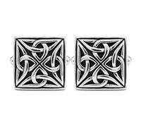 Alexander Castle Boutons De Manchette Celtiques en Argent Sterling 925 Oxydé pour Homme - Boutons De Manchette Carrés 15mm x 15mm Motif Trinité Celtique avec Coffret Cadeau Bijoux