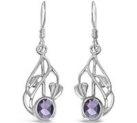 Alexander Castle Charles Rennie Mackintosh Amethsyt Boucles d'oreilles pendantes en argent sterling 925 pour femmes, adolescentes, filles - Boucles d'oreilles pendantes avec boîte cadeau - 20 mm x 10