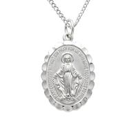 Alexander Castle Collier Catholique avec Médaille Miraculeuse en Argent Sterling 925 - Médaille Miraculeuse À Volants de 22mm x 12mm - Chaîne en Argent de 45cm et Coffret Cadeau Bijoux