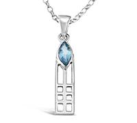 Alexander Castle Collier Charles Rennie Mackintosh en Argent Sterling 925 et Topaze Bleu pour Femmes et Adolescentes avec Chaîne en Argent de 45,7 cm et Coffret Cadeau Bijoux - 25 mm x 6 mm