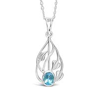 Alexander Castle Collier Charles Rennie Mackintosh en argent sterling 925 et topaze bleue pour femmes, adolescentes et filles avec chaîne en argent de 45,7 cm et boîte cadeau - 23 mm x 11 mm, Argent