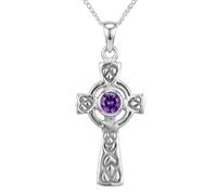 Alexander Castle Collier Pendentif Croix Celtique en Argent Massif 925 et Améthyste pour Femme avec Chaîne en Argent de 45,7 cm et Coffret Cadeau Bijoux - 26 mm x 14 mm