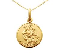 Alexander Castle Collier Pendentif Saint Christophe pour Enfant en Or Massif 9 Carats - 14mm avec Chaîne en Or 9 Carats de 45,7cm et Coffret Cadeau - Idéal pour Un Baptême Ou Une Communion