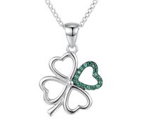 Alexander Castle Collier Pendentif trèfle à quatre feuilles en Argent Sterling 925 pour Femme - Bijou Celtique avec Chaîne en argent de 45 cm et Coffret Cadeau - Zircon vert - 25mm x 16mm