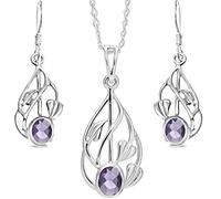 Alexander Castle Parure de bijoux pour femme en argent sterling 925 et améthyste Charles Rennie Mackintosh - Ensemble collier et boucles d'oreilles avec boîte cadeau, Argent sterling, Améthyste