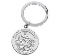 Alexander Castle Porte-Clés Saint Christophe en Argent Sterling 925 pour Homme - St Christophe Porte-Clés Réversible pour Voiture avec Coffret Cadeau Bijoux