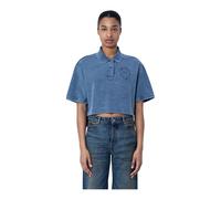 Alexander Wang - Cropped Piqué Polo T-Shirt - Femme - Tops - Bleu - Taille: 38 FR