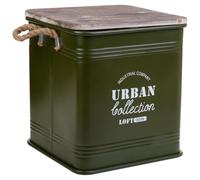 Alexandra House Living Tabouret Vert métal Corde Bois de Sapin 36 x 36 x 39 cm