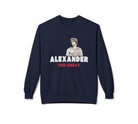 Alexandre le Grand - Chandail à col ras-du-cou, style vintage, unisexe en polaire, pull doux, cadeau pour les amateurs d'histoire, bleu marine, Medium