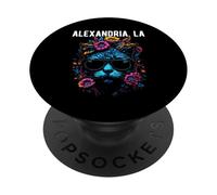 Alexandria LA Chat Portant des Lunettes de Soleil et Fleurs PopSockets PopGrip Adhésif
