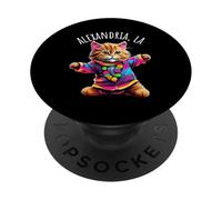 Alexandria, Los Angeles, États-Unis, Motif Amusant et coloré de Chat Dansant. PopSockets PopGrip Adhésif