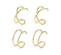 ALEXCRAFT 4 Pièces Manchette d'Oreille Fines Or pour Femme, Ensemble Boucles d'Oreilles Sans Trou Petit en Acier Inoxydable, Ear Cuff Non Piercing Cartilage Réglables