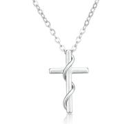 ALEXCRAFT Chaîne en acier inoxydable argenté avec pendentif en forme de croix martelée pour homme et femme, réglable, plaqué or 18 carats, de qualité supérieure, étanche, religion stable en acier