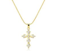 ALEXCRAFT Collier croix femme plaqué or 14K, zircone, chaîne réglable 40+5cm, sans nickel, résistant à l'eau