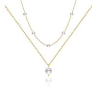 ALEXCRAFT Colliers Femmes Or, 2 Pièces Colliers Réglables, Multirang Collier avec Pendentif Perles, 14K Plaqué Or, Hypoallergénique, Ensemble Colliers Ras Chaîne Simples, Cadeaux pour filles