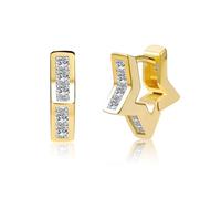 ALEXCRAFT Créoles Petite Stella Or, Boucles d'Oreille Huggie Zircon Argent 925, Épaisses, Chunky, Simple, Brillant, Géométrique, Hypoallergéniques, Plaqué or 14 Carats, Femme, Homme, Bijoux Cadeaux