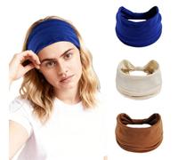Alexis Leroy 3 Pcs Bandeau Cheveux Femme Bandeau Large Élastique Uni Multipack Bleu Marine/Beige/Marron