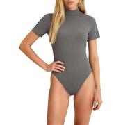 Alexis Leroy Body Femme Manches Courtes Col Mi-Haut Formant Élégant pour Tenues Quotidiennes Gris Foncé M