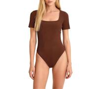 Alexis Leroy Body Femme Manches Courtes Découpe Carrée Formant Élégant pour Tenues Quotidiennes Marron S
