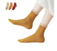 Alexis Leroy Chaussettes Femme Chaussettes Mi-Mollet Décontractées Respirant Confort 3 Paires Kaki/Rouge Brique/Jaune