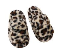 Alexis Leroy Pantoufles Femme Chausson Fourrure Bout Ouvert Hiver Pelucheuses Léopard Maison Brun Clair Moucheté 36-37 EU