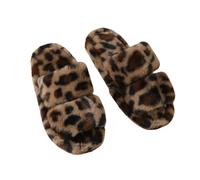 Alexis Leroy Pantoufles Femme Chausson Fourrure Bout Ouvert Hiver Pelucheuses Léopard Maison Brun Foncé Moucheté 42-43 EU