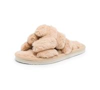 Alexis Leroy Pantoufles Femme Hiver Pelucheuses Bout Ouvert Chausson Fourrure Maison Doux Kaki Clair 40-41 EU
