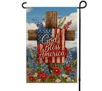 ALEXMACLIST Drapeau de jardin religieux de la croix chrétienne 30,5 x 45,7 cm double face Jésus teinté Dieu bénisse l'Amérique - Décoration florale d'extérieur pour porche, cour, terrasse 4 juillet