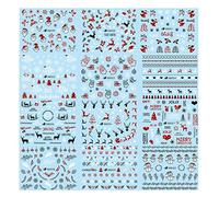 Alexnailart 12 Feuilles Noël Autocollant à Ongles Rouge laser transfert de l'eau décalque Accessoires d'art d'ongle Outil de décorations de manucure (Christmas2080)