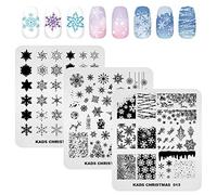 Alexnailart Lot de 3 plaques de stamping de Noël pour nail art, motif flocon de neige, glaces, outils de manucure