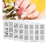 Alexnailart Lot de 5 Nail Plaques de stamping Nail Art Image Template Transfer Stencils Manucure Imprimer Nail Art DIY Outil