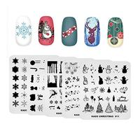 Alexnailart Lot de 5 Noël Nail Plaques de stamping Nail Art Image Template Transfer Stencils Manucure Imprimer Nail Art DIY Outil