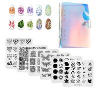 Alexnailart Lot de 6 plaques de stamping pour nail art avec sac de rangement