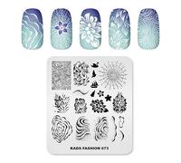 Alexnailart Lot de plaques de stamping à motif floral et vague - Élégantes lignes botaniques et incurvées pour nail art - Plaques de tampon professionnelles en acier pour le bricolage et une