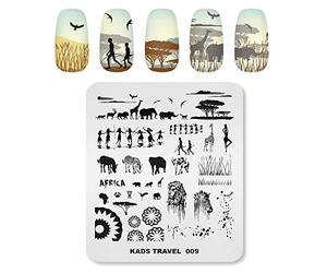 Alexnailart Plaque de nail stamping en acier inoxydable - Images d’animaux sauvages et tribus d’Afrique pour nail art (TR009)
