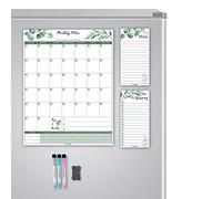 ALEZEL Calendrier magnétique effaçable à sec pour réfrigérateur, calendrier mensuel verdure pour réfrigérateur - Calendrier mensuel vertical pour réfrigérateur, liste de courses et de choses à faire,