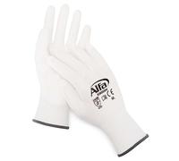 Alfa 909 Gants pour peintres avec revêtement PU, taille 8, blancs, lot de 12 paires, dos respirable, en nylon maille fine, bonne adhérence même mouillé, haut confort