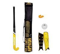 Alfa Kit de Hockey Composite | Jaune | Kit Complet avec Raquette Composite, protège-Tibias, protège-Dents, Balle et Sac | Kit de Hockey Tout-en-Un | Idéal pour Les débutants et Les confirmés