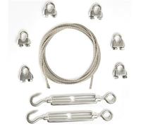 Alfa Logistik Câble en Acier Inoxydable 10mm Diamètre 5m Longueur - Kit avec 6 Serre-Câbles et 2 Tendeurs - Câble Acier INOX pour Jardin, Bateau, Fixation, Extérieur - Kit Câble Inoxydable