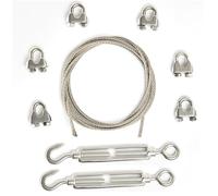 Alfa Logistik Câble en Acier Inoxydable 4mm Diamètre 50m Longueur - Kit avec 6 Serre-Câbles et 2 Tendeurs - Câble Acier INOX pour Jardin, Bateau, Fixation, Extérieur - Kit Câble Inoxydable