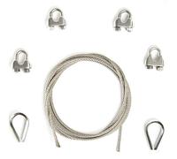 Alfa Logistik Câble en Acier Inoxydable 6mm Diamètre 50m Longueur - Kit avec 4 Serre-Câbles et 2 Cosses - Câble Acier Inox pour Jardin, Bateau, Fixation, Extérieur - Kit Câble Inoxydable