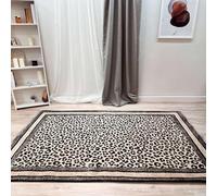 Alfa Rich Tapis lavable en coton pour salon, chambre à coucher, cuisine, motif léopard, beige, noir, 10,2 x 152,2 cm