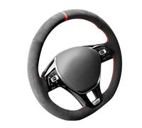 Alfanxi Housse de volant de voiture en alcantara cousue à la main pour Volkswagen A-tlas/Golf//e Golf forJetta/pour Passat avec palettes de changement de vitesse (rayures rouges)