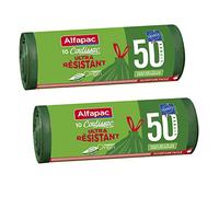 alfapac -10 sacs-poubelle 50L à lien coulissant résistant- fabriqués en France - bi-matière recyclée & végétale