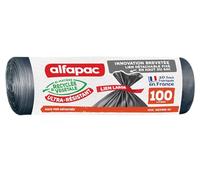 alfapac - 10 sacs-poubelle 100L à Lien Large Ultra-Resistant - Fabriqués en France - Bi-matière Recyclée & Végétale - Noir