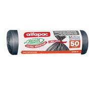 alfapac - 10 sacs-poubelle 50L à lien large ultra-resistant - fabriqués en France - bi-matière recy végétale - Gris