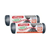 alfapac - 10 sacs-poubelle 50L à Lien Large Ultra-Resistant - Fabriqués en France - Bi-matière Recyclée & Végétale - Noir - Lot de 2