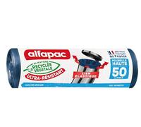 alfapac - 10 sacs poubelle haute - lien élastique - ultra-résistant - 50L | lien élastique pour fixer le sac à la poubelle - fabriqués en france - bi-matière recy végétale