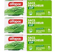 alfapac - 15 sacs fraîcheur ZIP 3L - idéal pour fruits et légumes - régule l'humidité (Lot de 3)