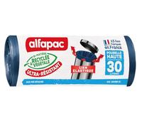 alfapac - 15 sacs poubelle haute - lien élastique - ultra-résistant - 30L | lien élastique pour fixer le sac à la poubelle - fabriqués en france - bi-matière recy végétale